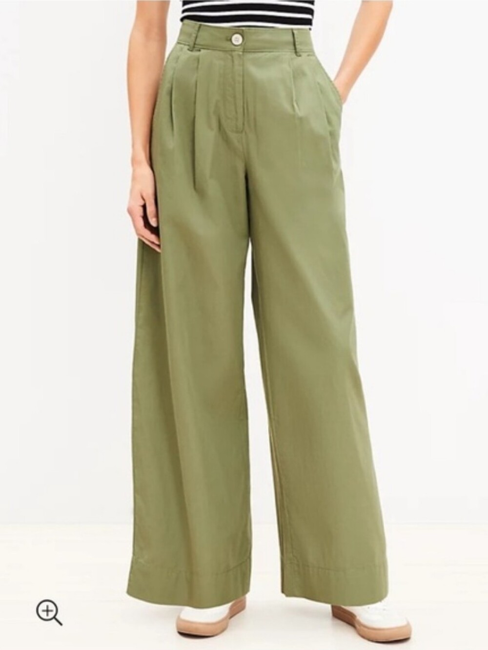Loft Olive Green Poplin Cotton Pleated High Rise Wide Leg Pants size 8